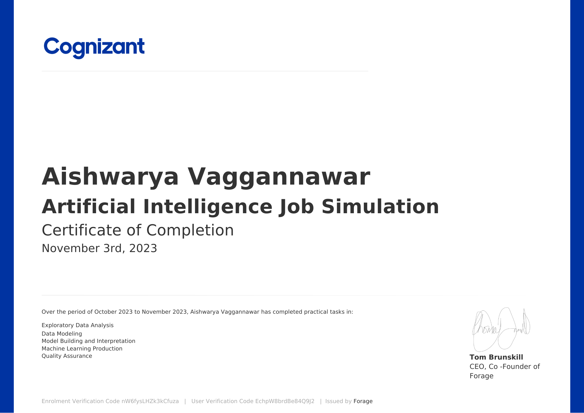 Cognizant Certificate